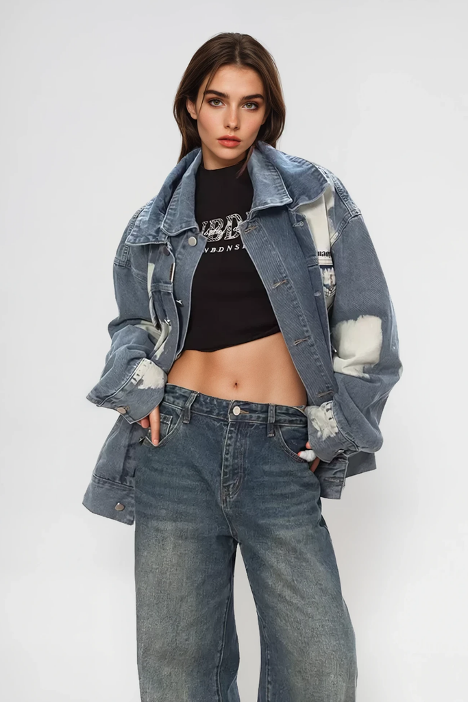 Stylish blue dress | Angeliki Print Deconstruct Denim Jacket In Blue - Ideal for special occasions