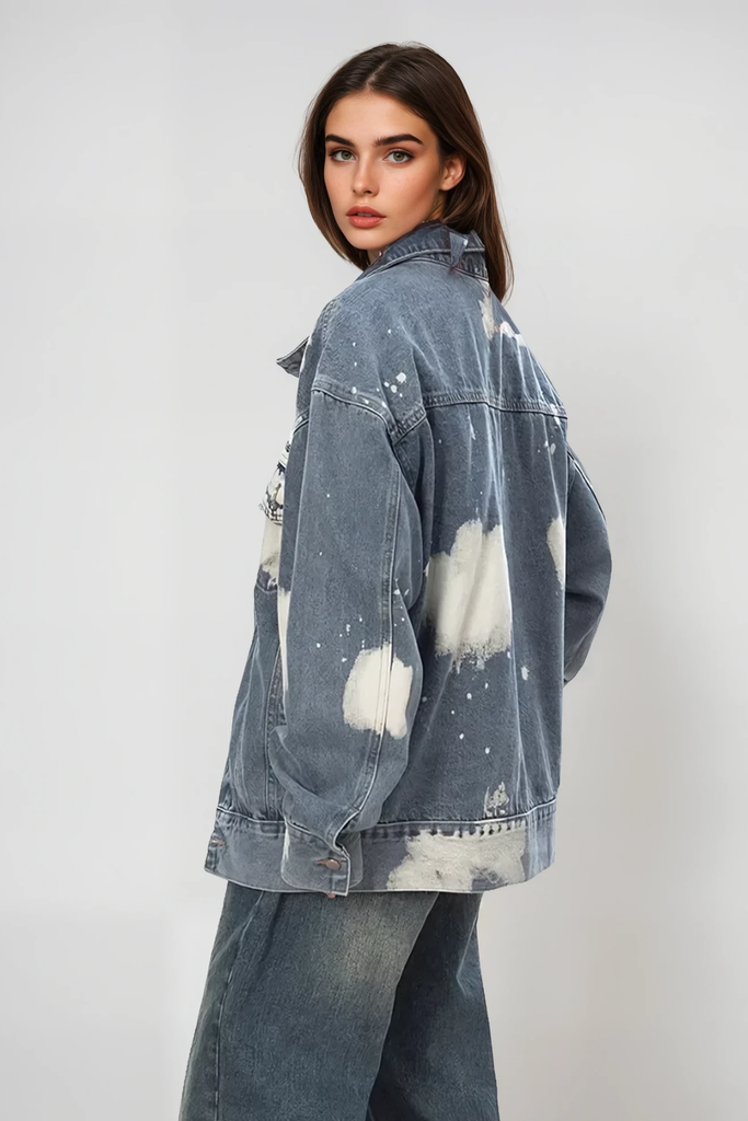 Shop  blue dress - Perfect for special occasions | Angeliki Print Deconstruct Denim Jacket In Blue
