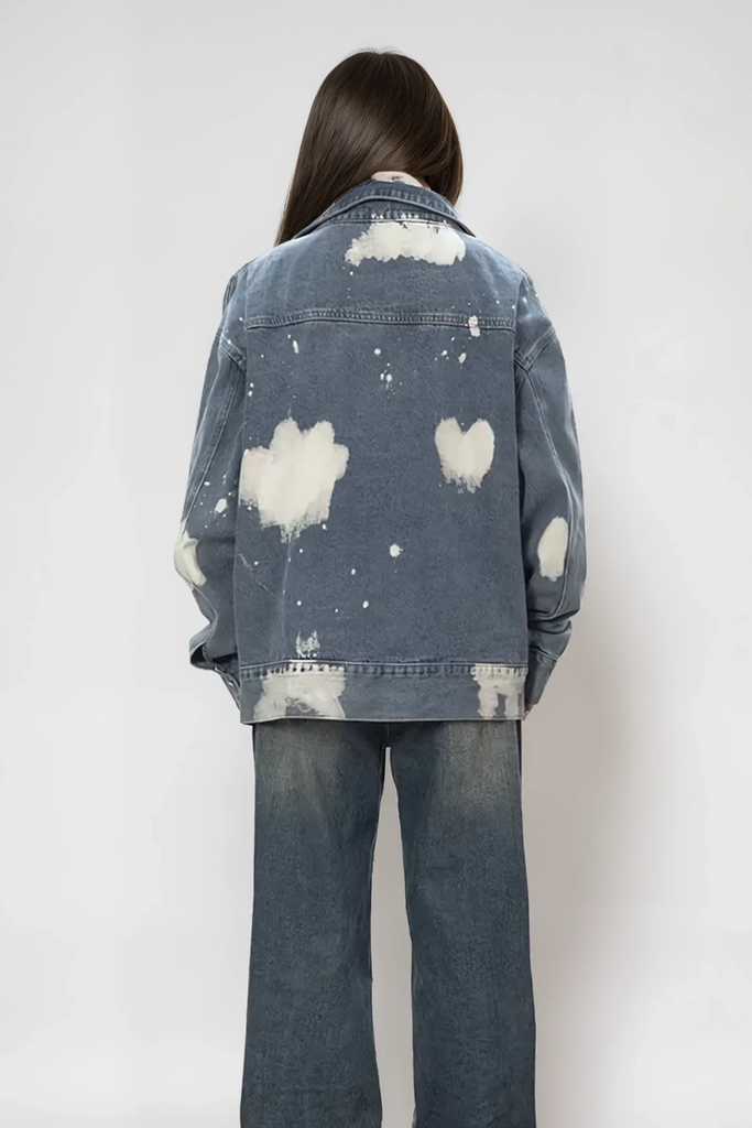 Angeliki Print Deconstruct Denim Jacket In Blue - Stylish blue dress for special occasions | Buy Online
