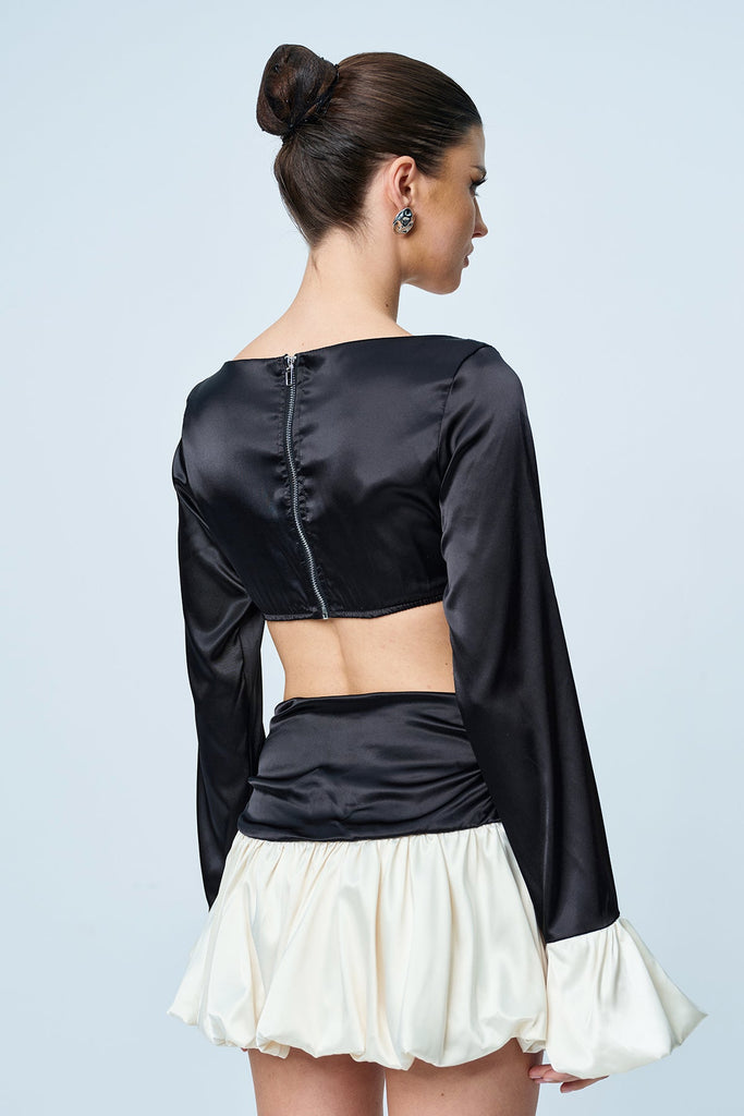 Angus Crop Ruch Contrast Skirt Set - Stylish beautiful dress for special occasions | Buy Online