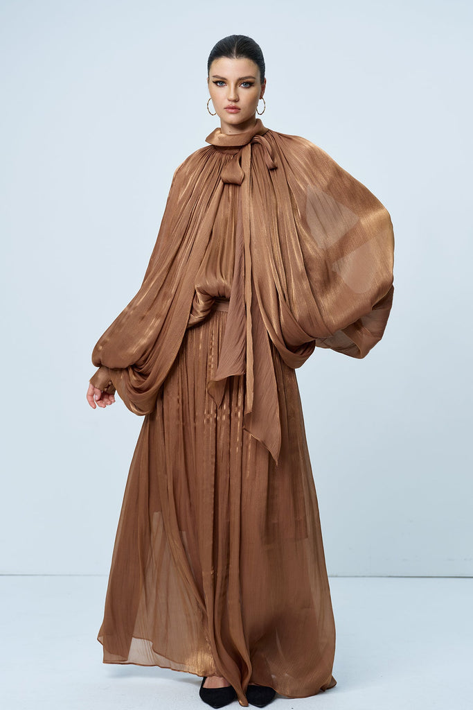 Stylish beautiful dress | Anima Ruch Lace Up Balloon Sleeve Maxi Dress - Ideal for special occasions