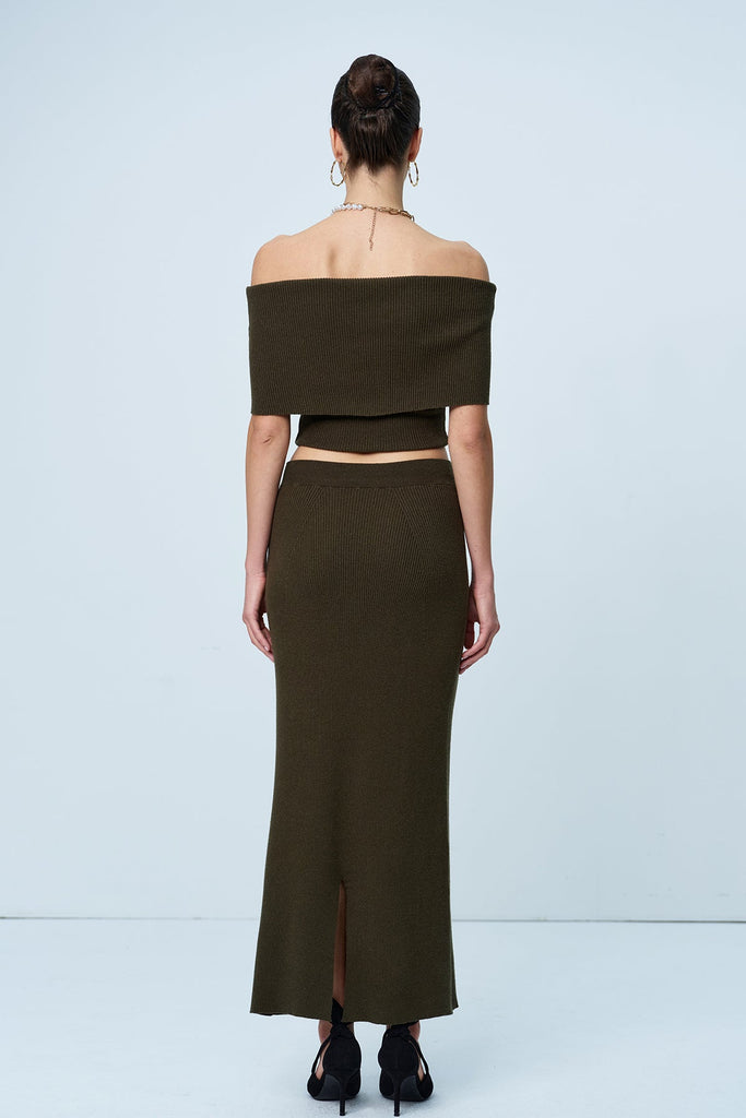 Aniston Strapless Ruch Split Knit Skirt Set In Green - Stylish green dress for special occasions | Buy Online