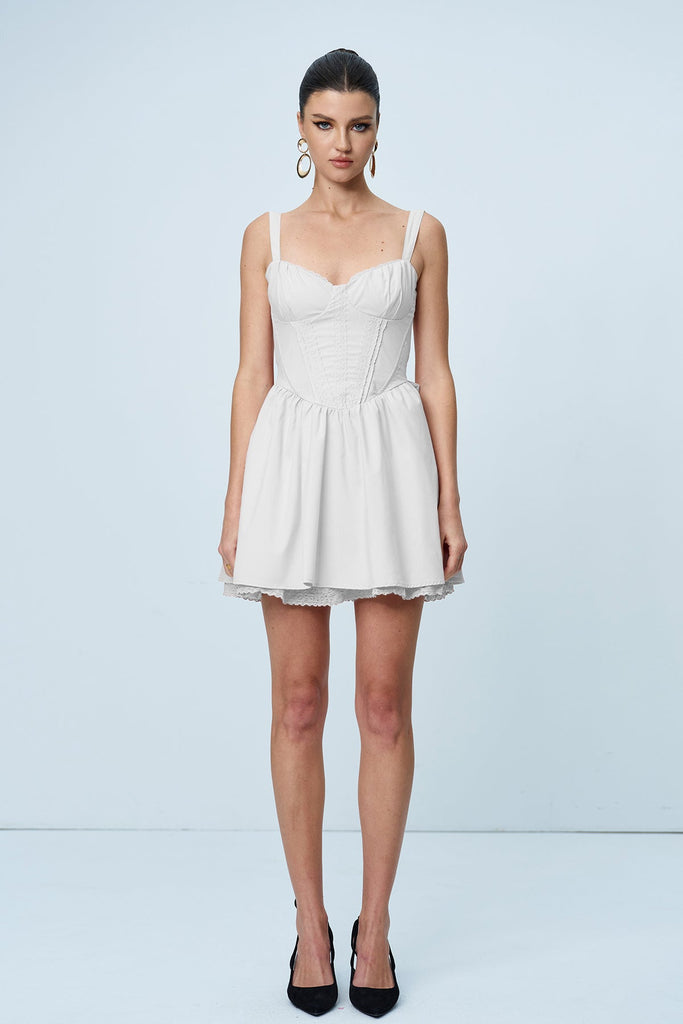 Stylish white dress | Anjolie Bow Ruch Ruffle Mini Dress In White - Ideal for special occasions