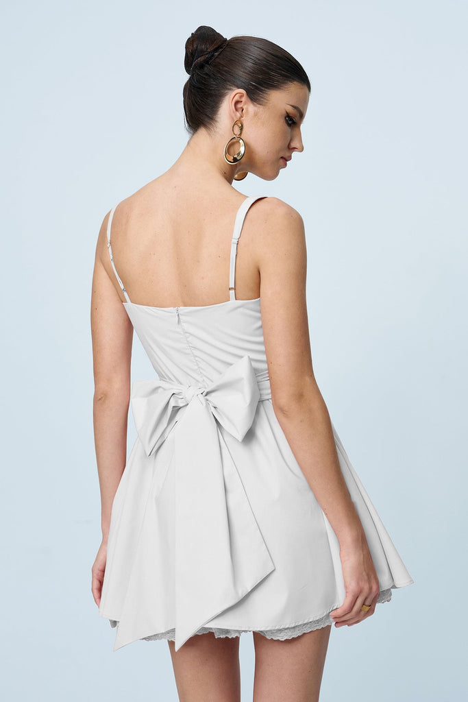Stylish white dress | Anjolie Bow Ruch Ruffle Mini Dress In White - Ideal for special occasions