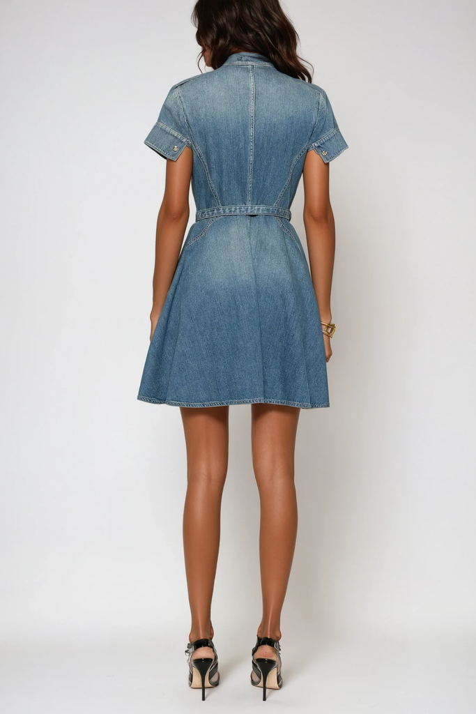 Stylish beautiful dress | Anneka Ruffle Short Sleeves Denim Mini Dress - Ideal for special occasions