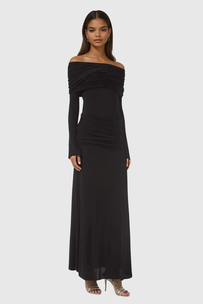 Stylish black dress | Anneke Off Shoulder Ruch Maxi Dress In Black - Ideal for special occasions