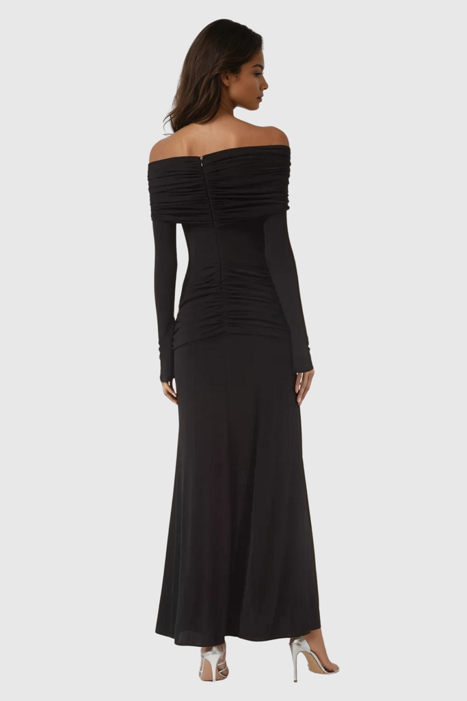 Stylish black dress | Anneke Off Shoulder Ruch Maxi Dress In Black - Ideal for special occasions