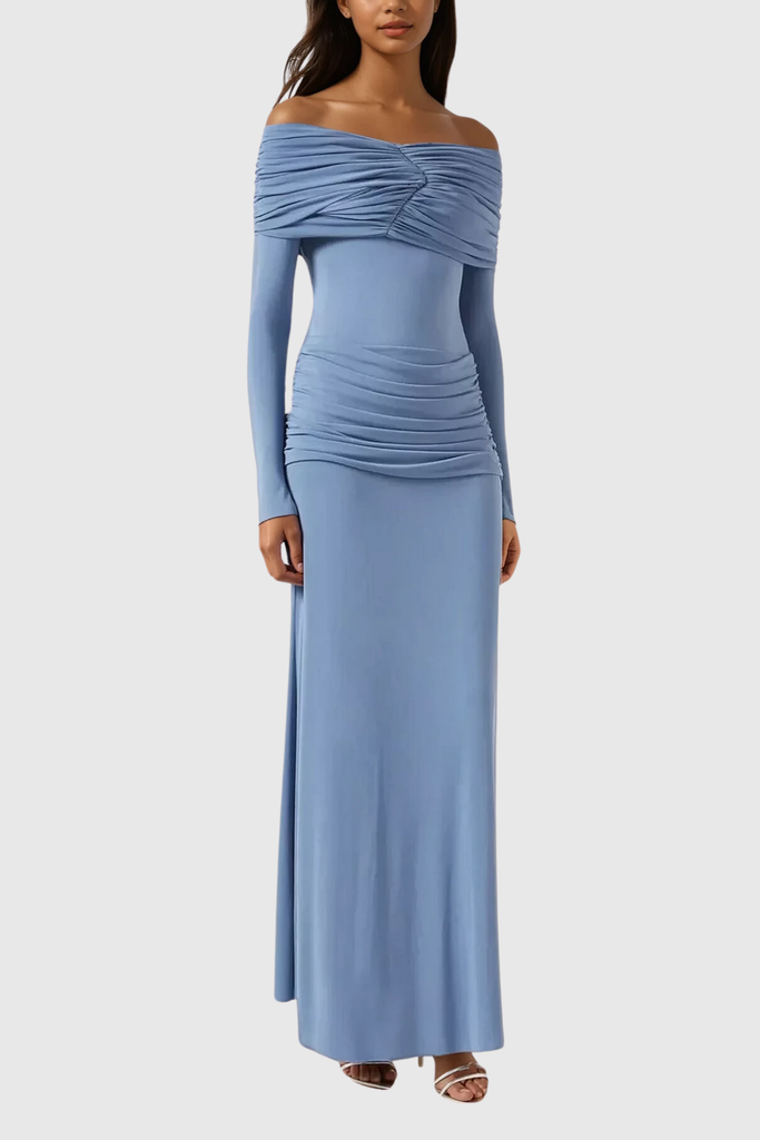 Stylish blue dress | Anneke Off Shoulder Ruch Maxi Dress In Blue - Ideal for special occasions