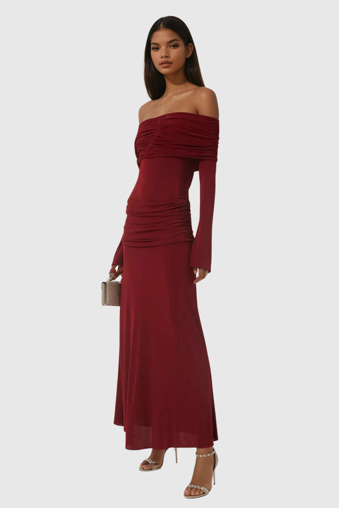 Shop  red dress - Perfect for special occasions | Anneke Off Shoulder Ruch Maxi Dress In Red