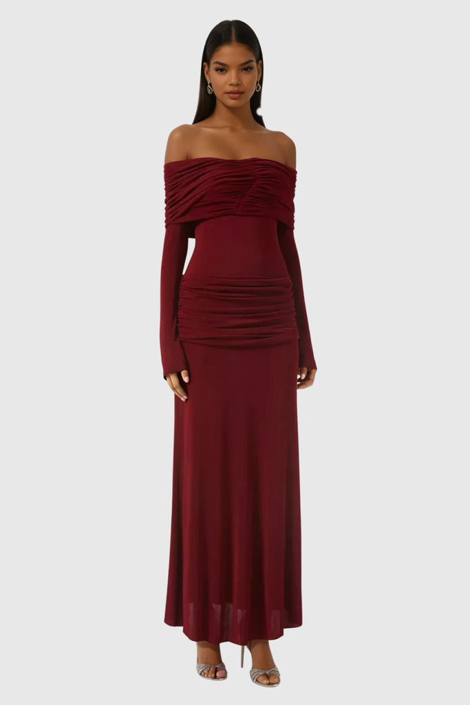 Stylish red dress | Anneke Off Shoulder Ruch Maxi Dress In Red - Ideal for special occasions