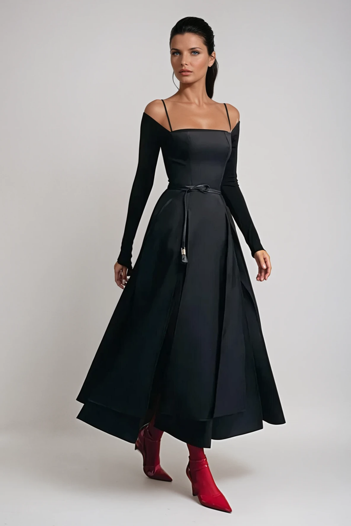 Shop  black dress - Perfect for special occasions | Annelien Lace Up Split Maxi Dress In Black