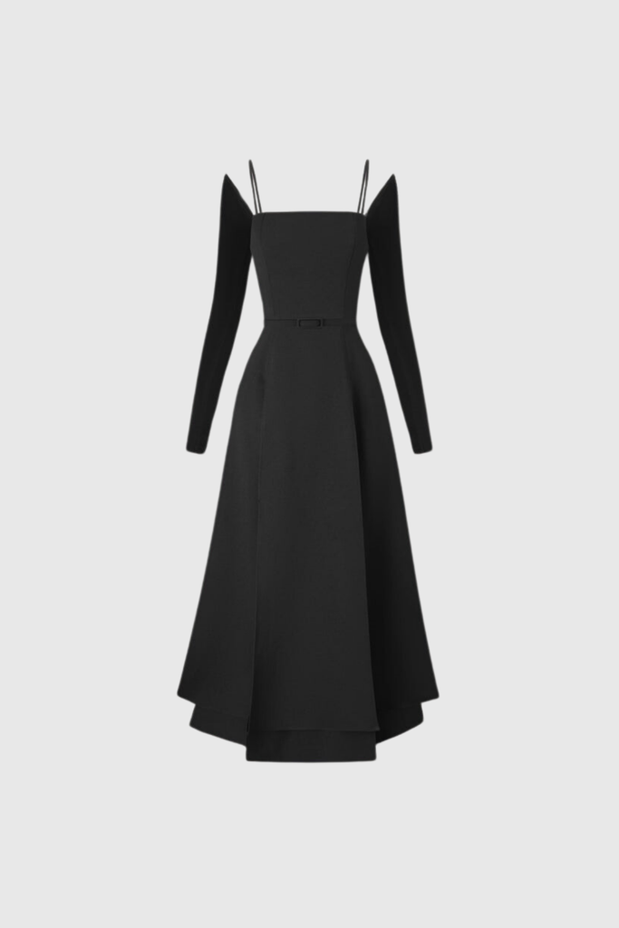 Annelien Lace Up Split Maxi Dress In Black - Stylish black dress for special occasions | Buy Online