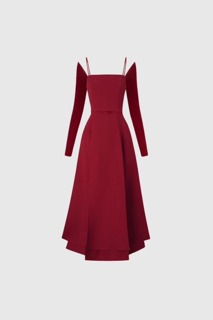 Stylish red dress | Annelien Lace Up Split Maxi Dress In Red - Ideal for special occasions