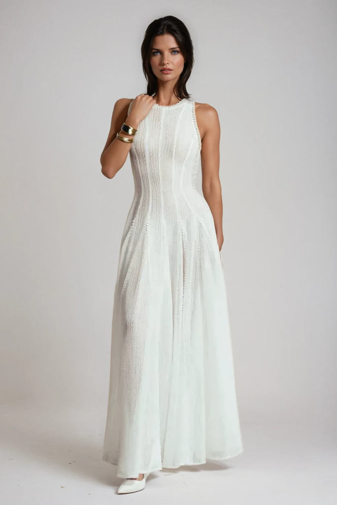 Annelise Sleeveless Cutout Ruffle Maxi Dress In White - Stylish white dress for special occasions | Buy Online