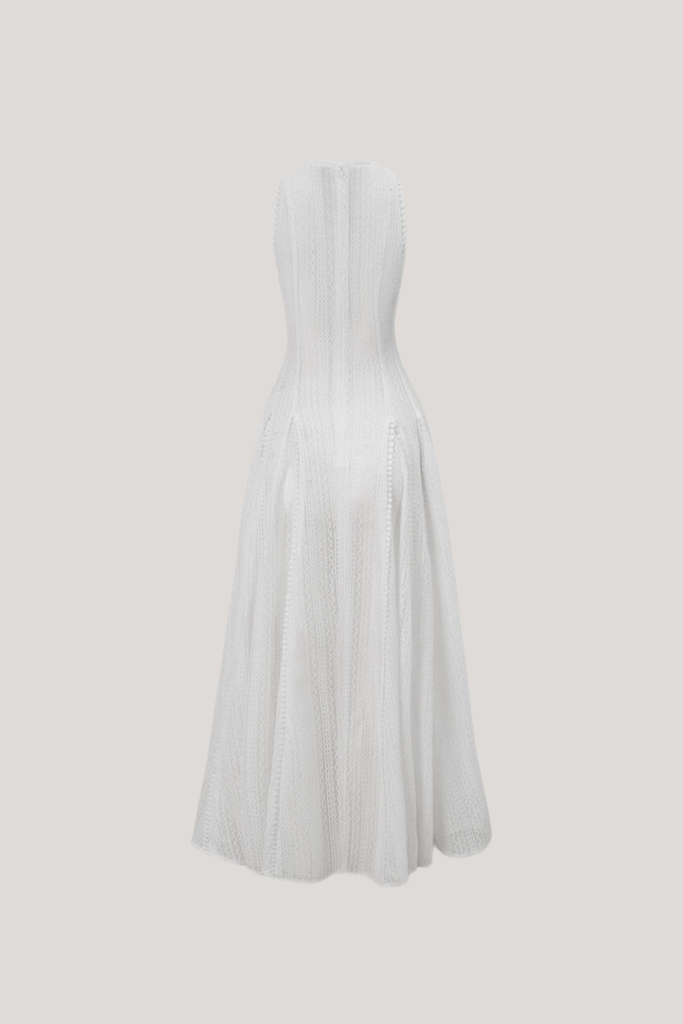 Annelise Sleeveless Cutout Ruffle Maxi Dress In White - Stylish white dress for special occasions | Buy Online
