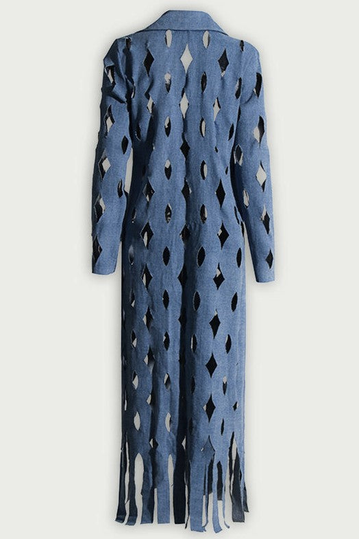 Stylish beautiful dress | Annie Geometric Hollow Denim Coat - Ideal for special occasions