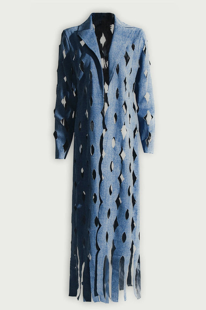 Stylish beautiful dress | Annie Geometric Hollow Denim Coat - Ideal for special occasions