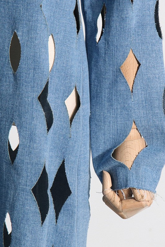 Annie Geometric Hollow Denim Coat - Stylish beautiful dress for special occasions | Buy Online