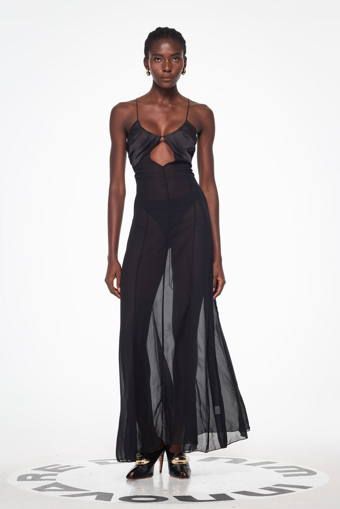 Shop  black dress - Perfect for special occasions | Annisa Mesh Cutout Lace Up Maxi Dress In Black