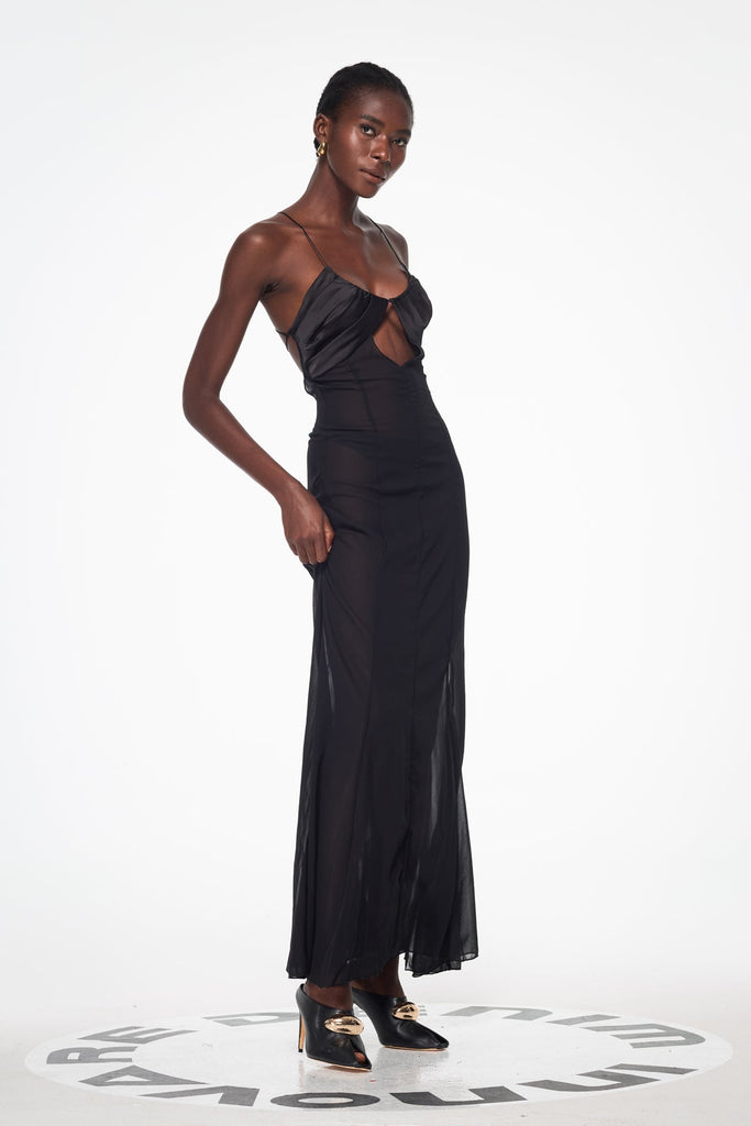 Stylish black dress | Annisa Mesh Cutout Lace Up Maxi Dress In Black - Ideal for special occasions