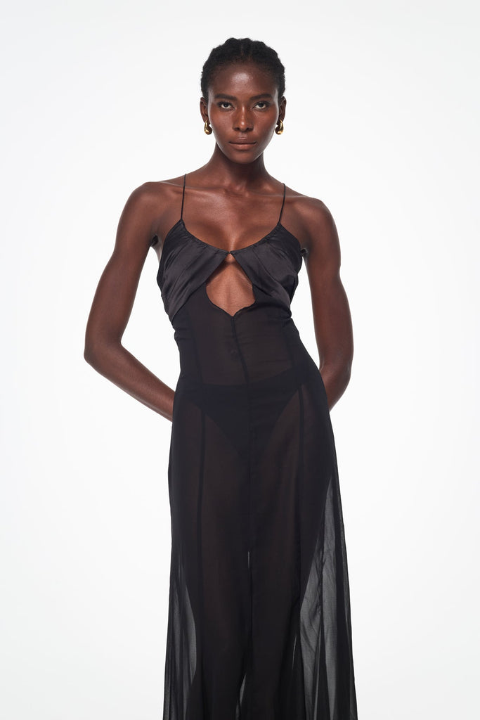 Shop  black dress - Perfect for special occasions | Annisa Mesh Cutout Lace Up Maxi Dress In Black