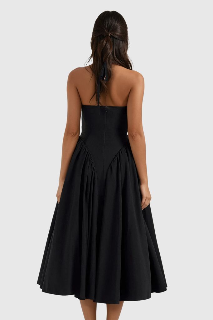 Shop  black dress - Perfect for special occasions | Annlea Halter Neck Bodycon Ruffle Maxi Dress In Black