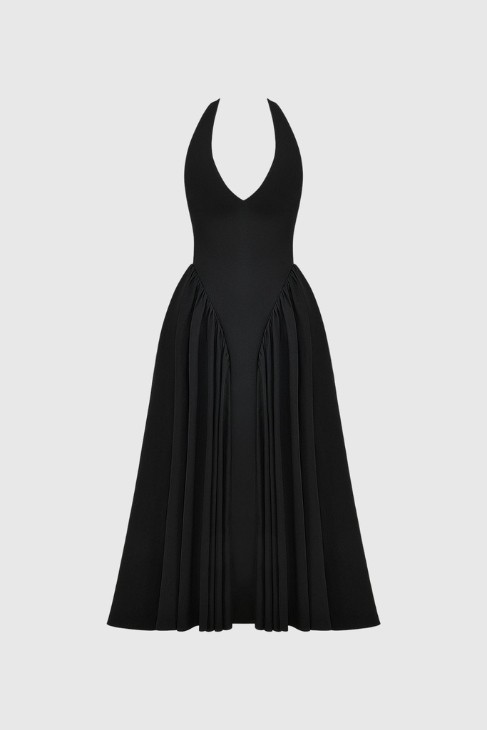 Annlea Halter Neck Bodycon Ruffle Maxi Dress In Black - Stylish black dress for special occasions | Buy Online