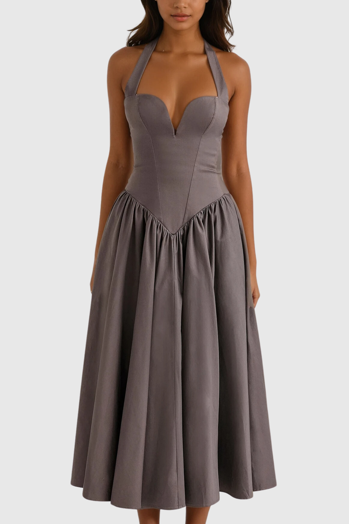 Shop  beautiful dress - Perfect for special occasions | Annlea Halter Neck Bodycon Ruffle Maxi Dress In Grey