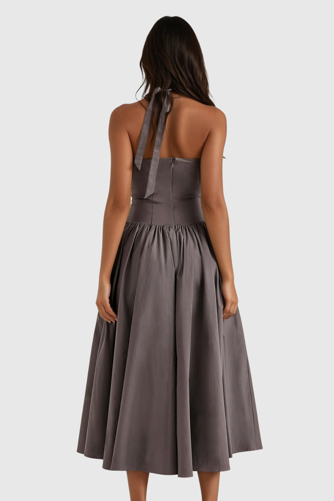 Shop  beautiful dress - Perfect for special occasions | Annlea Halter Neck Bodycon Ruffle Maxi Dress In Grey