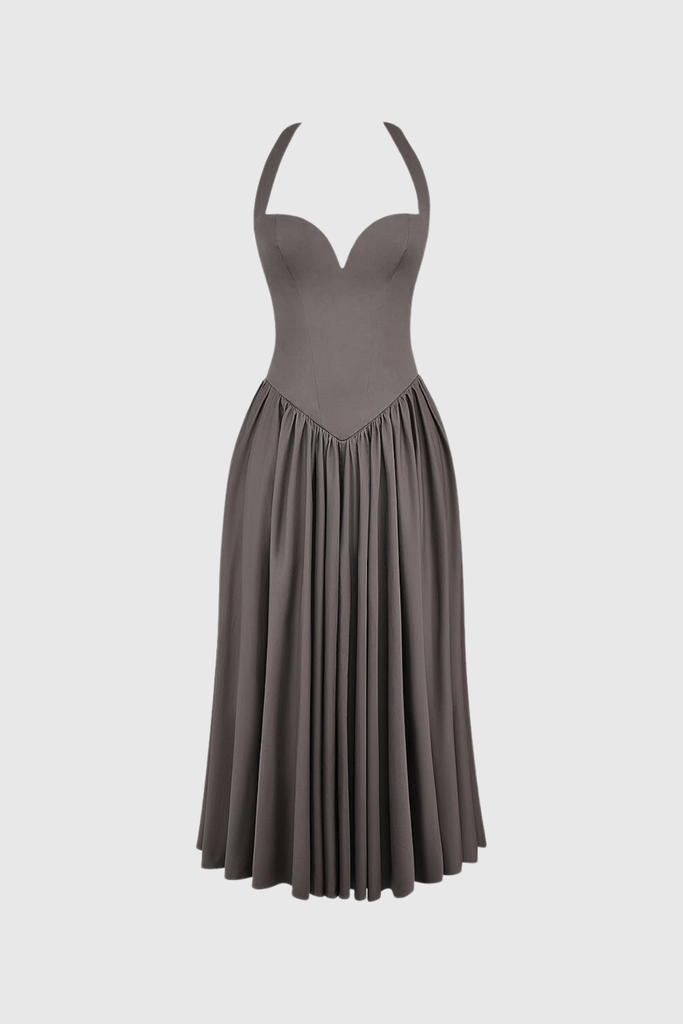 Shop  beautiful dress - Perfect for special occasions | Annlea Halter Neck Bodycon Ruffle Maxi Dress In Grey