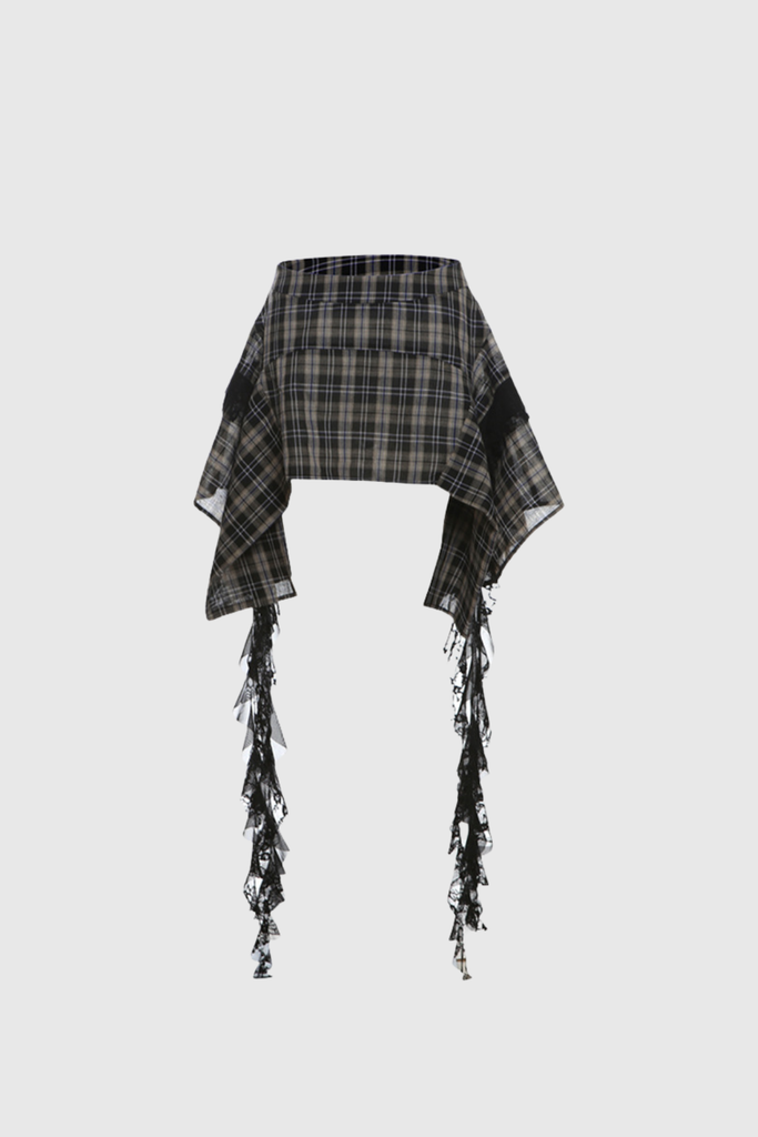 Annot Grid Asymmetric Fringe Skirt - Stylish beautiful dress for special occasions | Buy Online