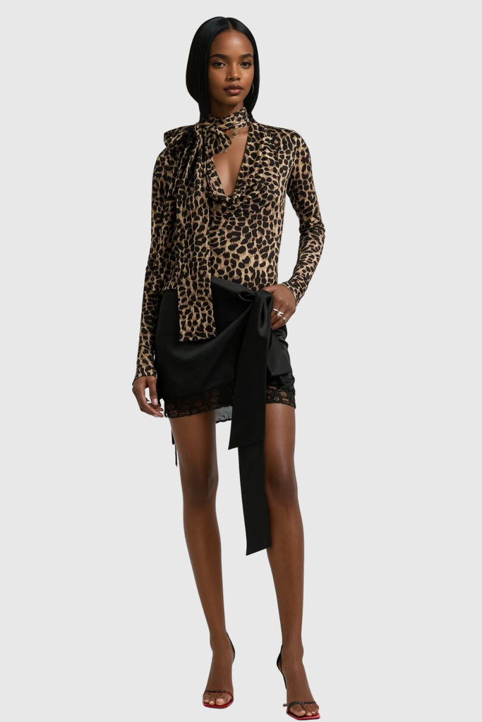 Ansel Lace Up Bow Satin Skirt In Black - Stylish black dress for special occasions | Buy Online