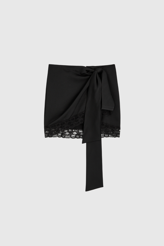 Stylish black dress | Ansel Lace Up Bow Satin Skirt In Black - Ideal for special occasions