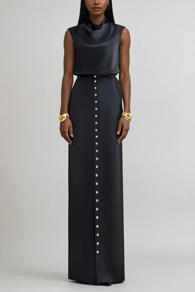 Shop  black dress - Perfect for special occasions | Anselm Button Sleeveless Skirt Set In Black