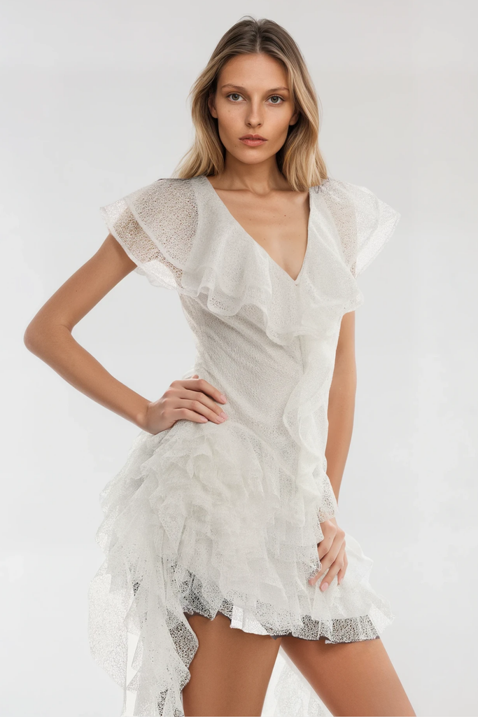 Stylish beautiful dress | Anshu Ruffle Mesh Fringe Mini Dress - Ideal for special occasions