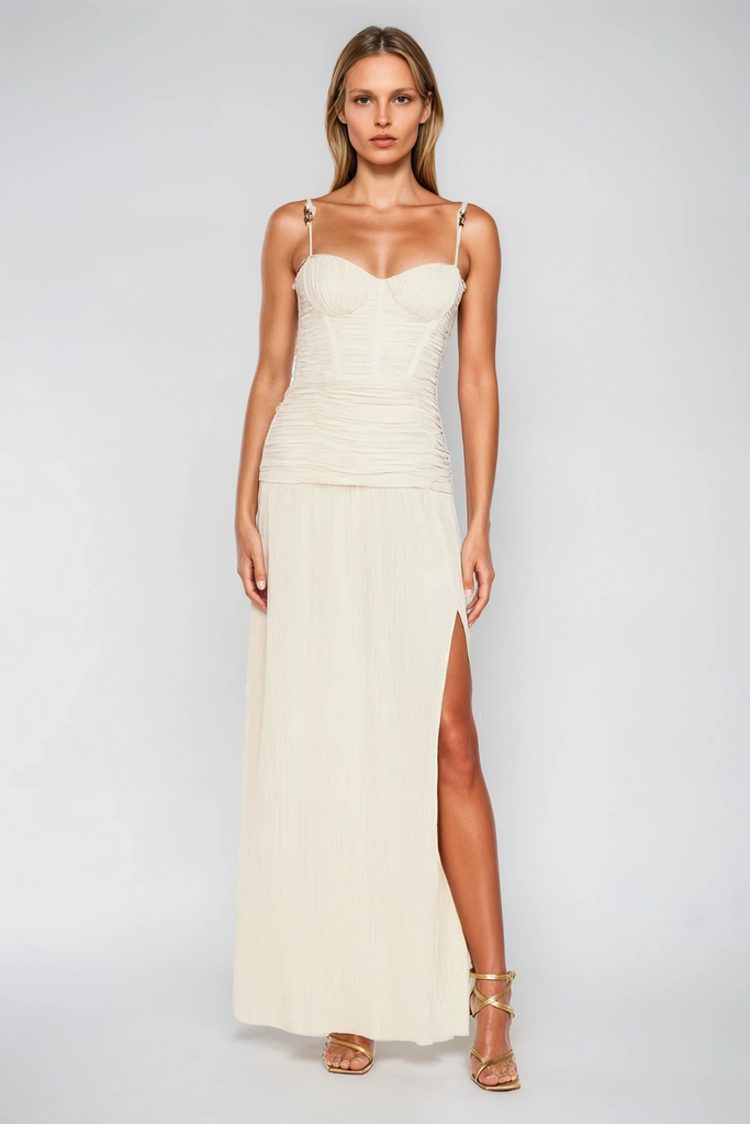 Stylish beautiful dress | Anstey Ruch Split Spaghetti Maxi Dress In Apricot - Ideal for special occasions