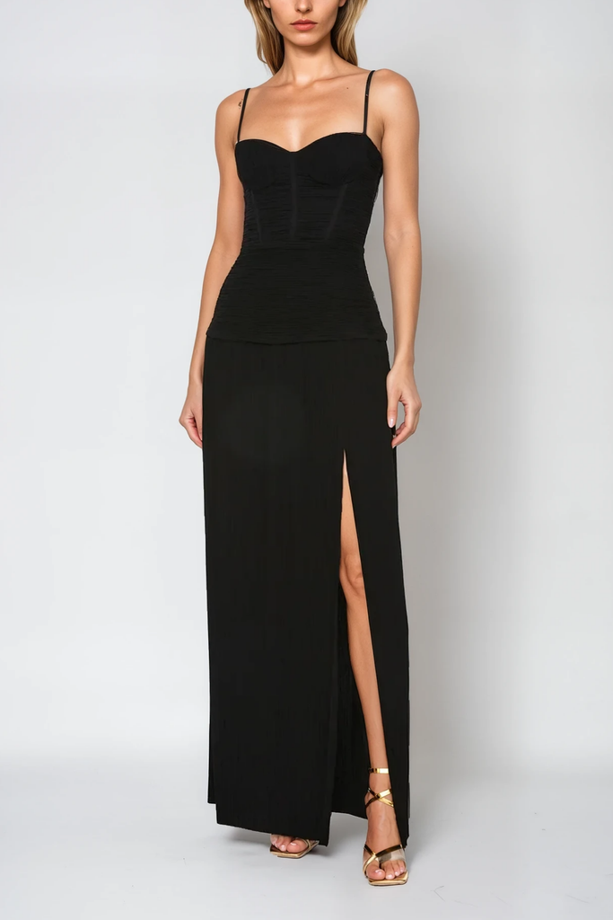 Stylish black dress | Anstey Ruch Split Spaghetti Maxi Dress In Black - Ideal for special occasions