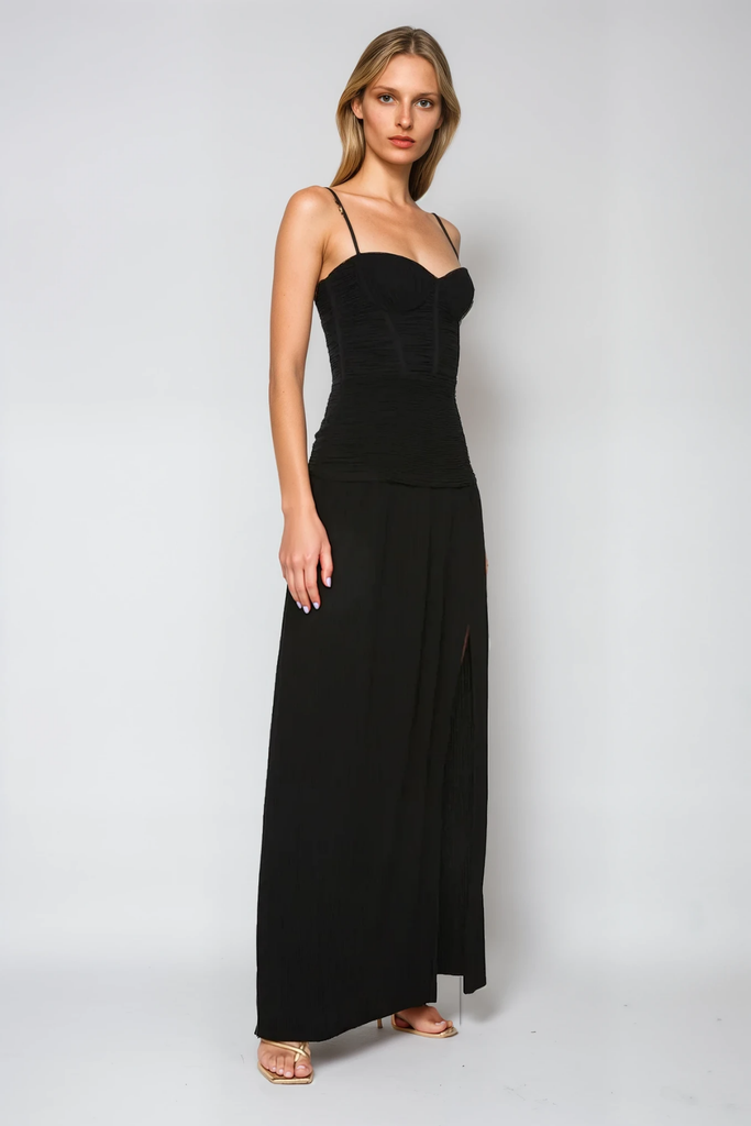 Stylish black dress | Anstey Ruch Split Spaghetti Maxi Dress In Black - Ideal for special occasions