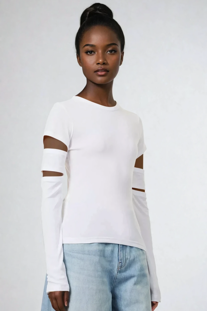 Shop  white dress - Perfect for special occasions | Anthea Cutout Long Sleeve Top In White