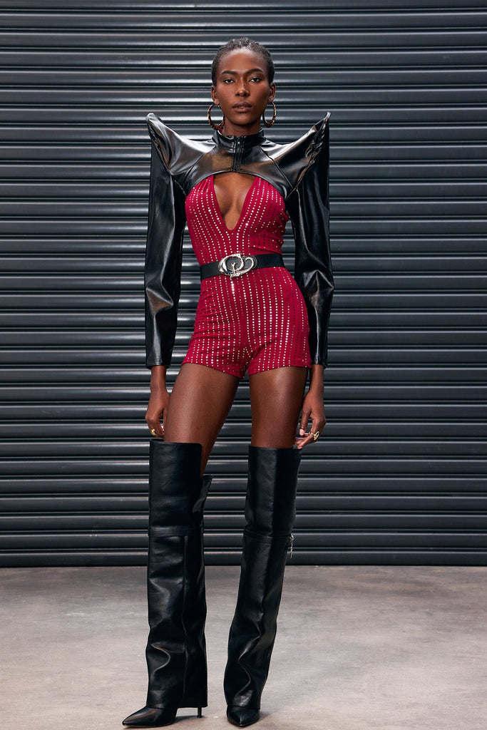 Stylish beautiful dress | Antigone Deconstruct Crop Leather Jacket - Ideal for special occasions