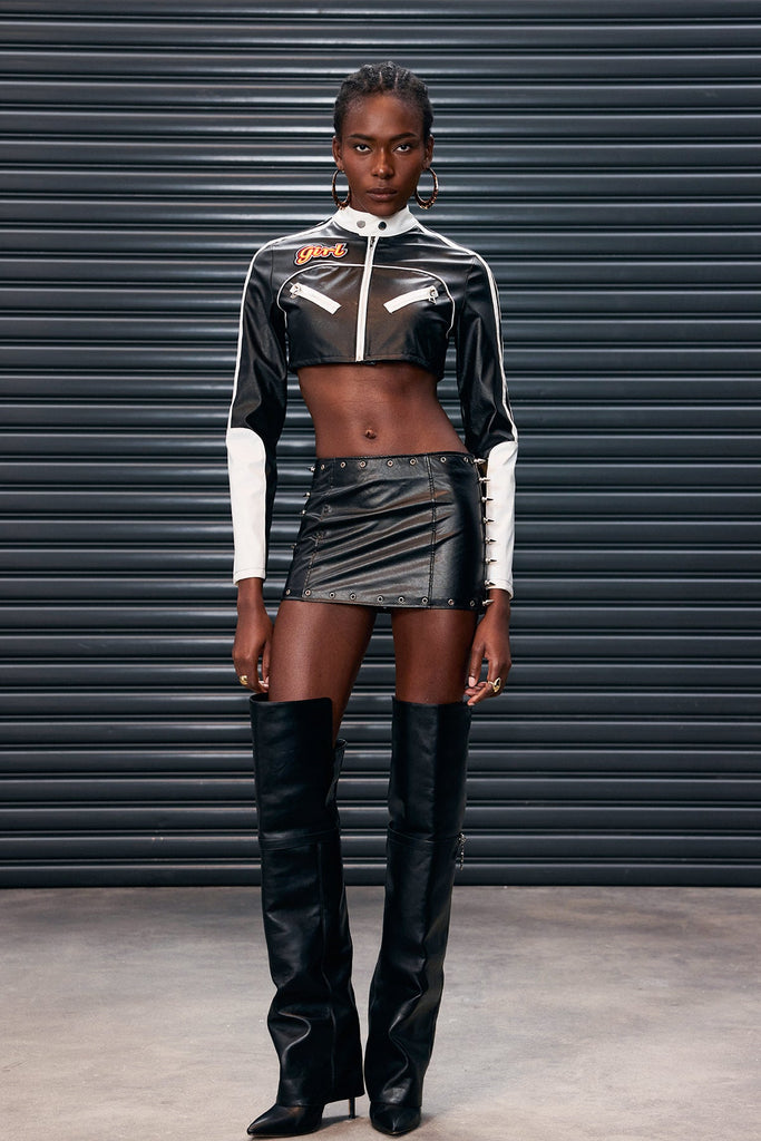 Stylish beautiful dress | Antoine Deconstruct Stripe Crop Leather Jacket - Ideal for special occasions