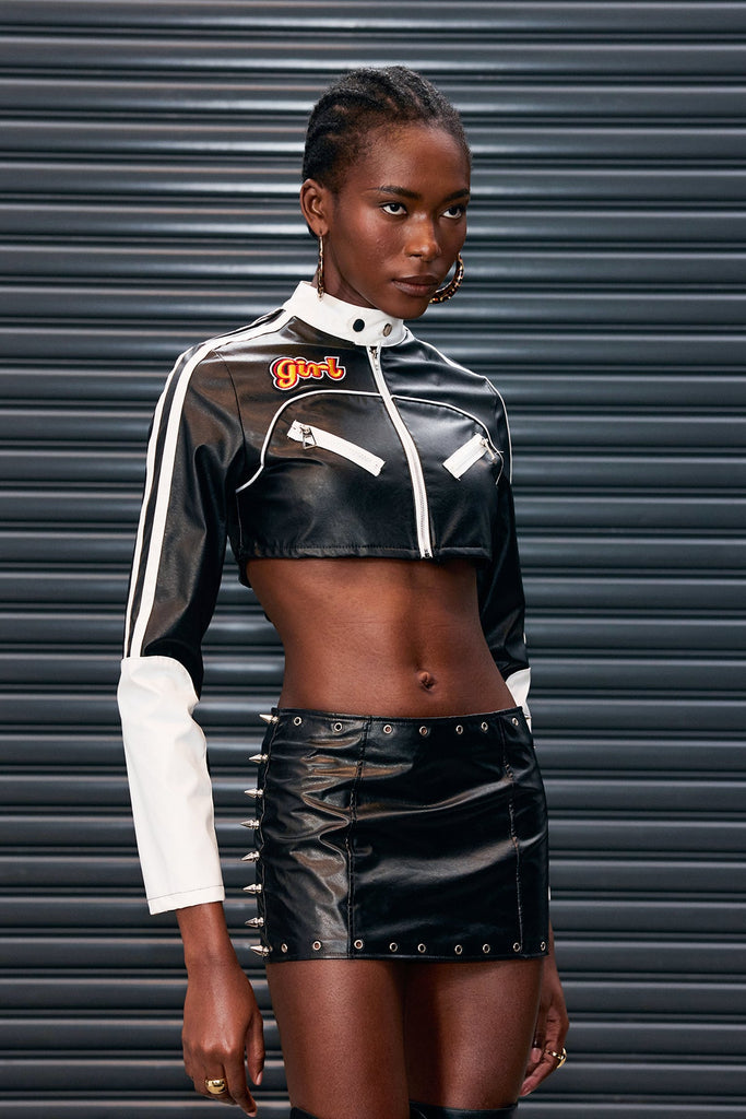 Shop  beautiful dress - Perfect for special occasions | Antoine Deconstruct Stripe Crop Leather Jacket