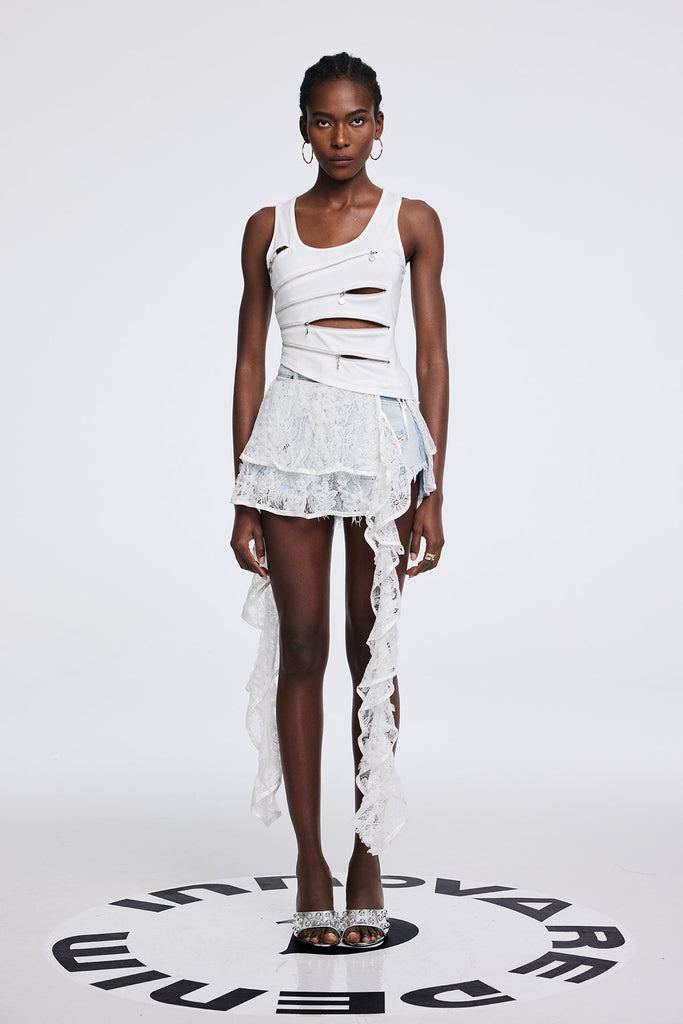 Shop  blue dress - Perfect for special occasions | Antonia Lace Fringe Lace Up Short Jeans In Blue