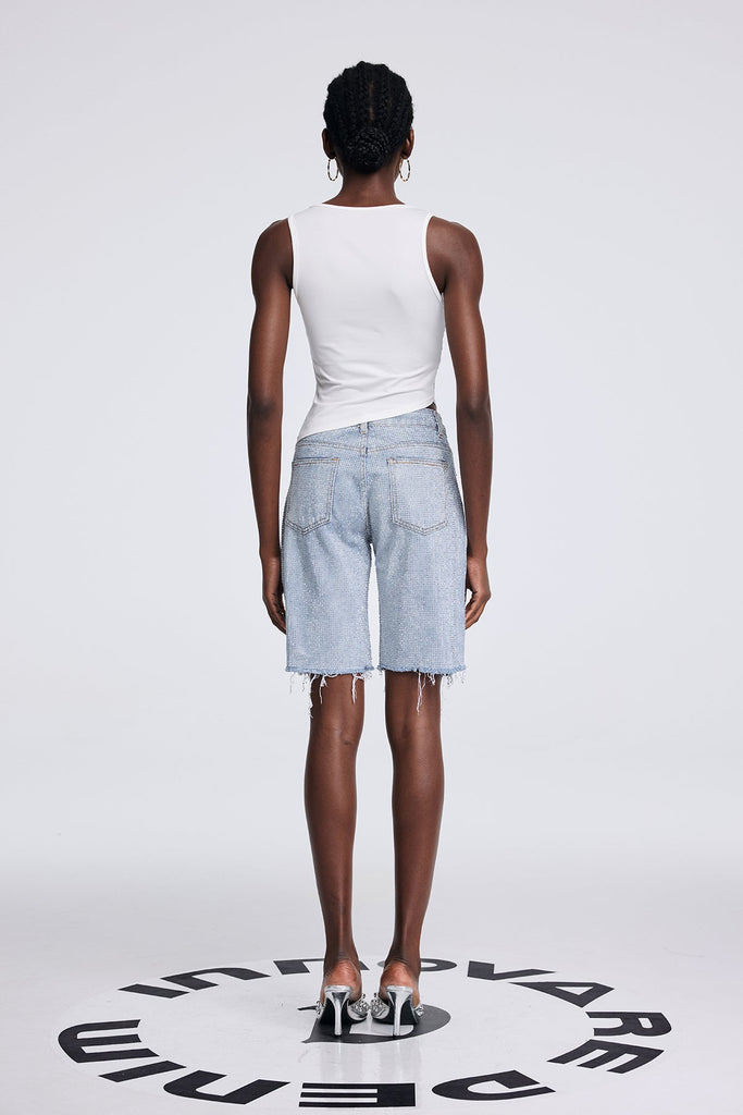 Antonio Rhinestone Fringe Short Jeans In Slight Blue - Stylish blue dress for special occasions | Buy Online