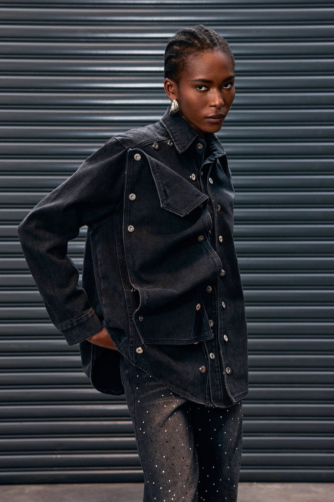 Shop  black dress - Perfect for special occasions | Antony Deconstruct Button Denim Jacket In Black