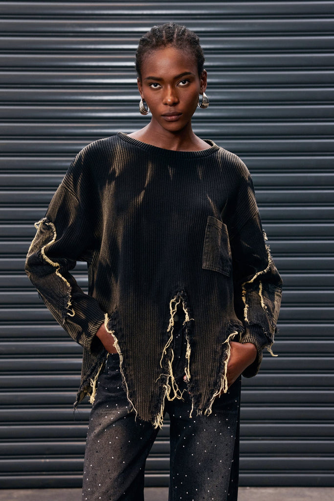 Shop  beautiful dress - Perfect for special occasions | Antranig Tie Dye Asymmetric Fringe Knit Top