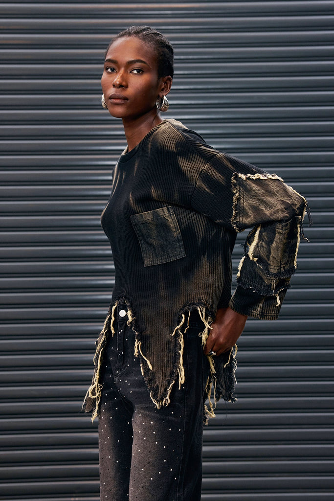 Stylish beautiful dress | Antranig Tie Dye Asymmetric Fringe Knit Top - Ideal for special occasions