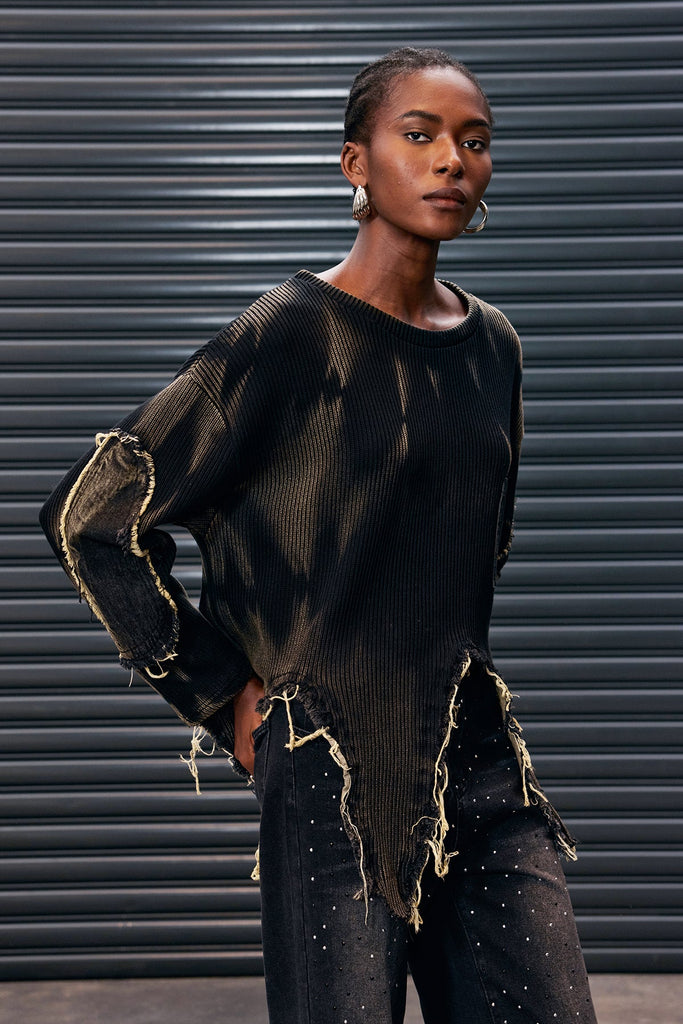 Stylish beautiful dress | Antranig Tie Dye Asymmetric Fringe Knit Top - Ideal for special occasions