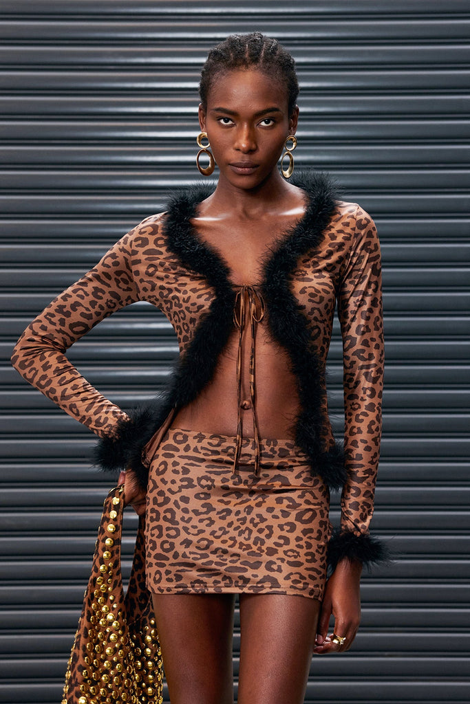 Shop  beautiful dress - Perfect for special occasions | Anubis Leopard Feather Lace Up Split Skirt Set