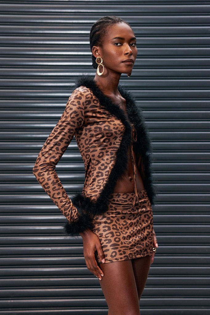 Shop  beautiful dress - Perfect for special occasions | Anubis Leopard Feather Lace Up Split Skirt Set